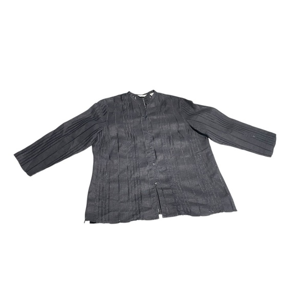 LAURA ASHLEY Button TOP 3/4 Sleeve BLACK Linen Size MP - Picture 7 of 8